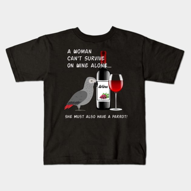 African Grey Parrot Wine Loving Drinking Kids T-Shirt by Einstein Parrot